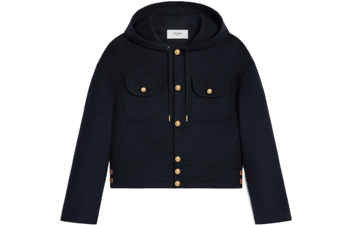 (Women) CELINE FW23  Solid Color Hooded Button-Up Jacket Navy Blue 2M29B6700-07MR 圖 2