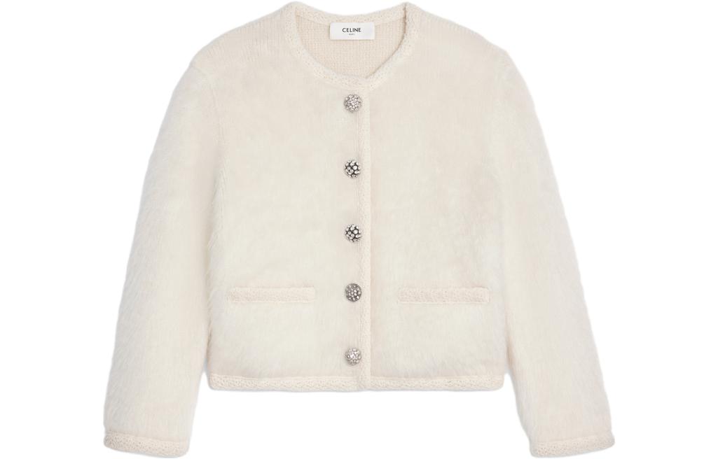 (Women) CELINE FW23  Solid Color Long Sleeve Knit Cardigan - Off White 2AD9D440U-01OW