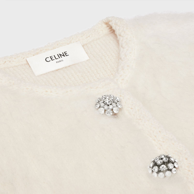 Shop (W) 셀린 FW23 솔리드 컬러 롱슬리브 니트 가디건 - 오프 화이트 2AD9D440U-01OW