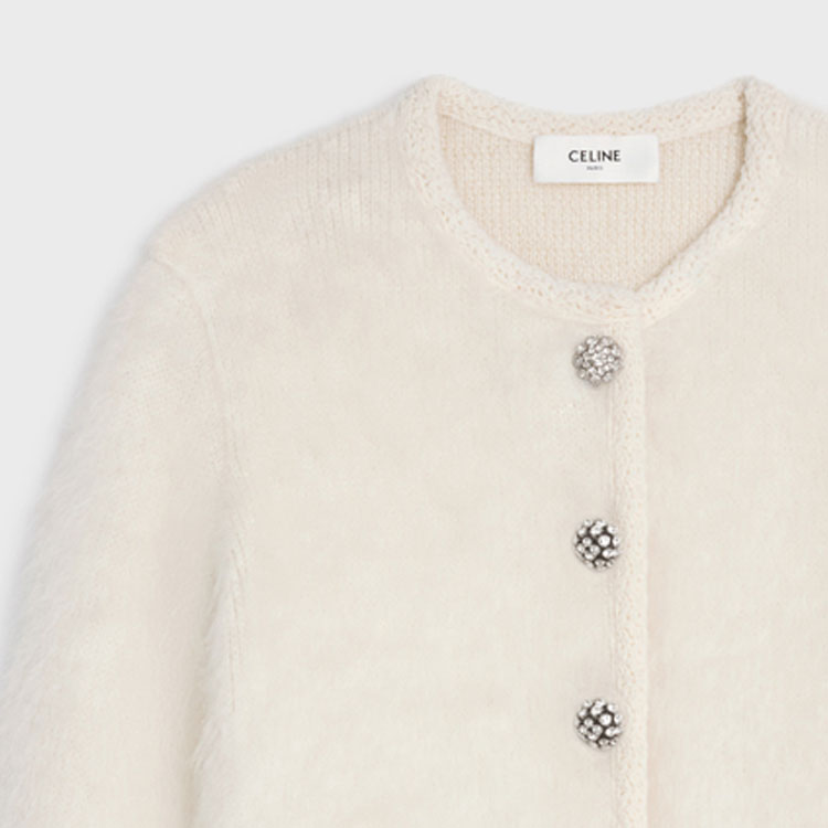 Sizing (W) 셀린 FW23 솔리드 컬러 롱슬리브 니트 가디건 - 오프 화이트 2AD9D440U-01OW