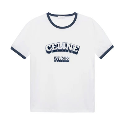 (Women) CELINE FW23 White Short Sleeve T-Shirt with Logo Print. 2X36H671Q-01MA