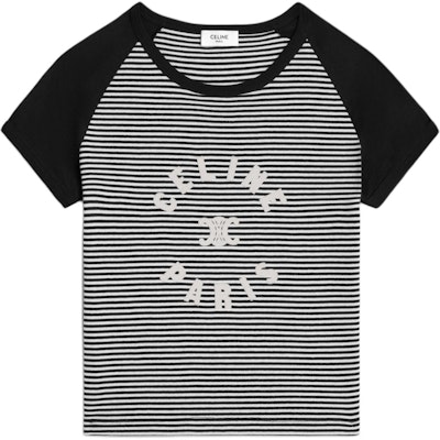 (Women) CELINE FW24 Black Striped Logo Fitted Short Sleeve T-Shirt. 2X48N615Z-38BY Buy (Women) CELINE FW24 Black Striped Logo Fitted Short Sleeve T-Shirt. 2X48N615Z-38BY