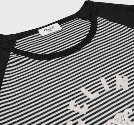 (Women) CELINE FW24 Black Striped Logo Fitted Short Sleeve T-Shirt. 2X48N615Z-38BY Shop (Women) CELINE FW24 Black Striped Logo Fitted Short Sleeve T-Shirt. 2X48N615Z-38BY