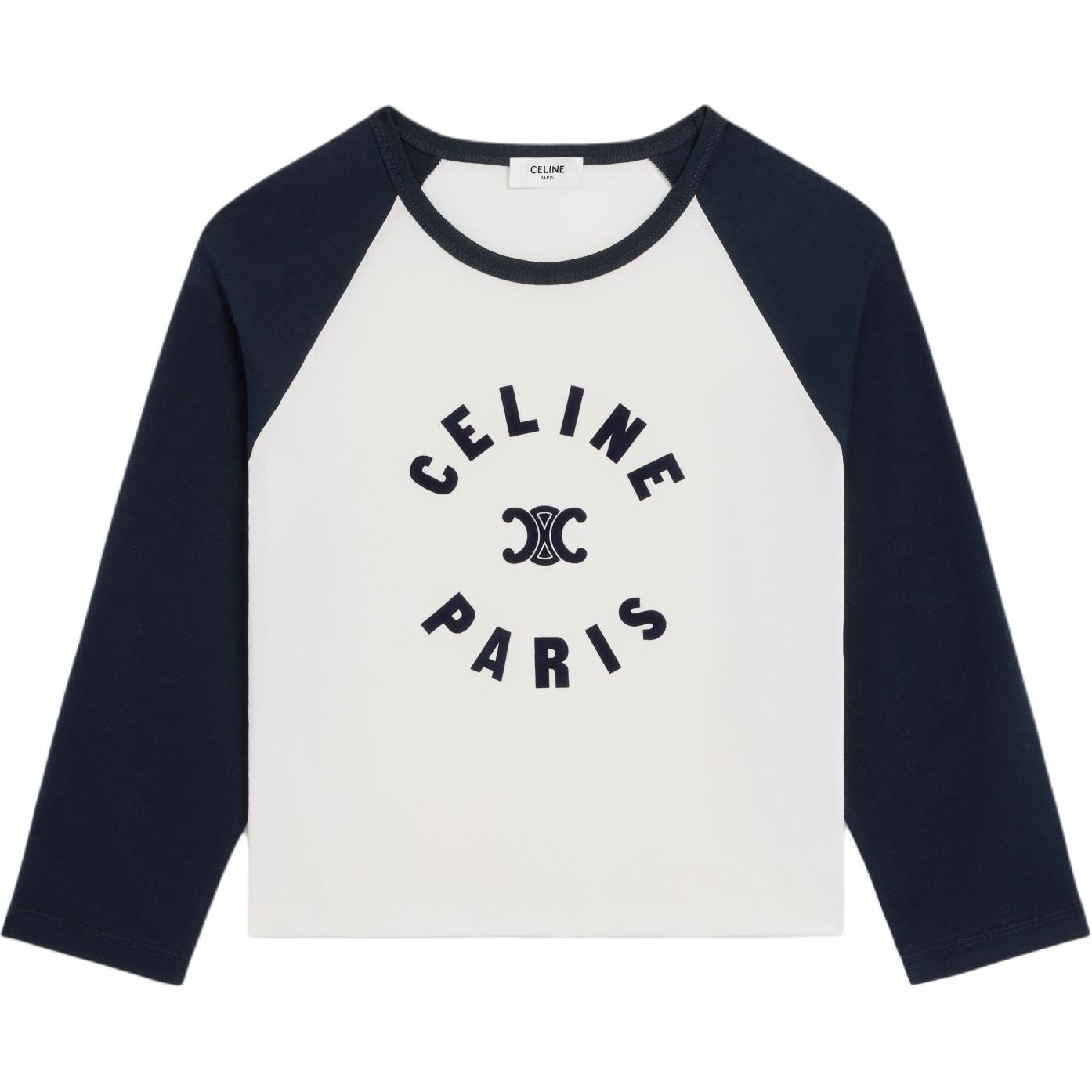 Order (W) CELINE FW24 대비 로고 프린트 긴팔 티셔츠 - 오프 화이트. 2X89N507Z-02XM