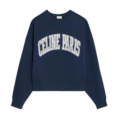 (Women) CELINE FW24 Navy Blue Flocked Logo Oversized Sweatshirt. 2Y64G510Z-07XH