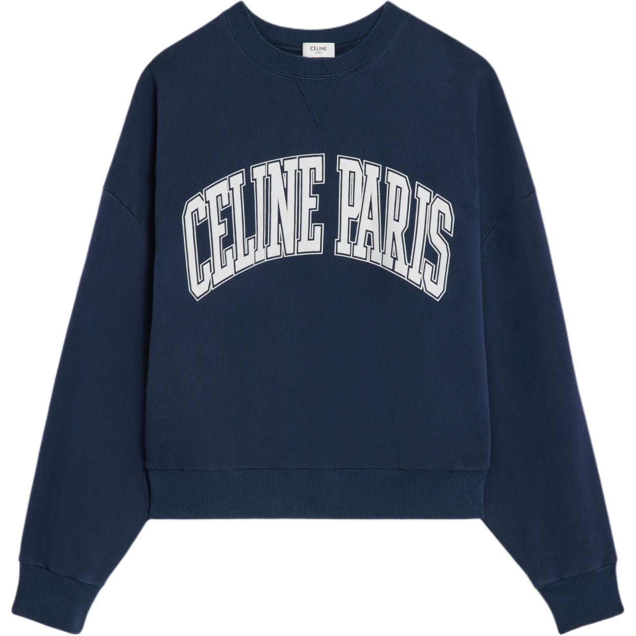 Order (W) セリーヌ FW24 ネイビーブルー フロックロゴ オーバーサイズ スウェットシャツ 2Y64G510Z-07XH