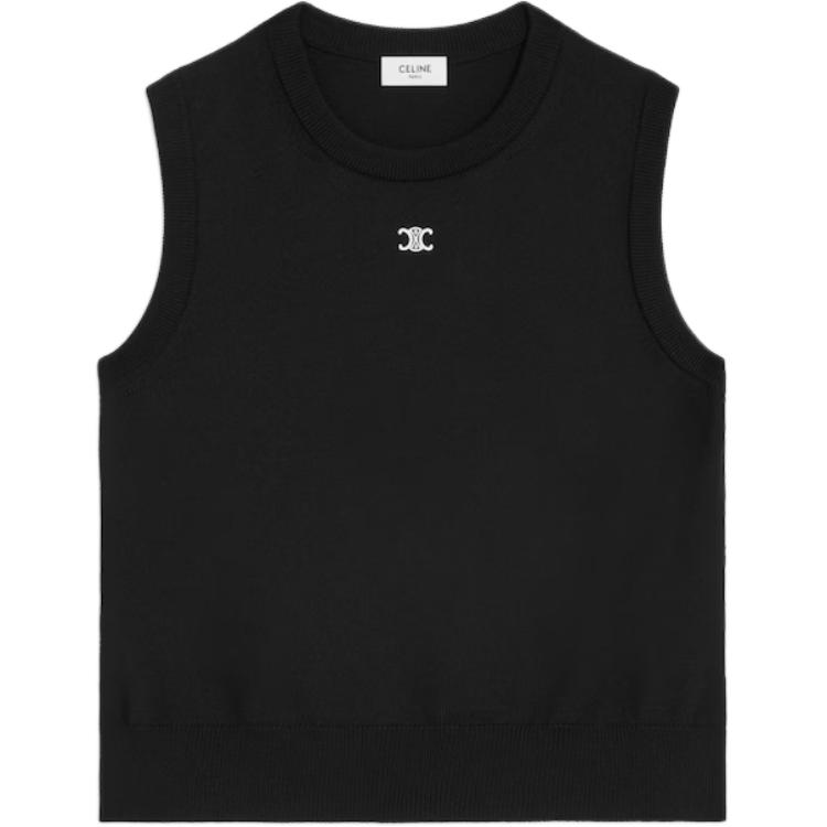 (Women) Celine FW25 Fine Wool Ribbed Trim Crewneck Vest RX0I70100-38NO