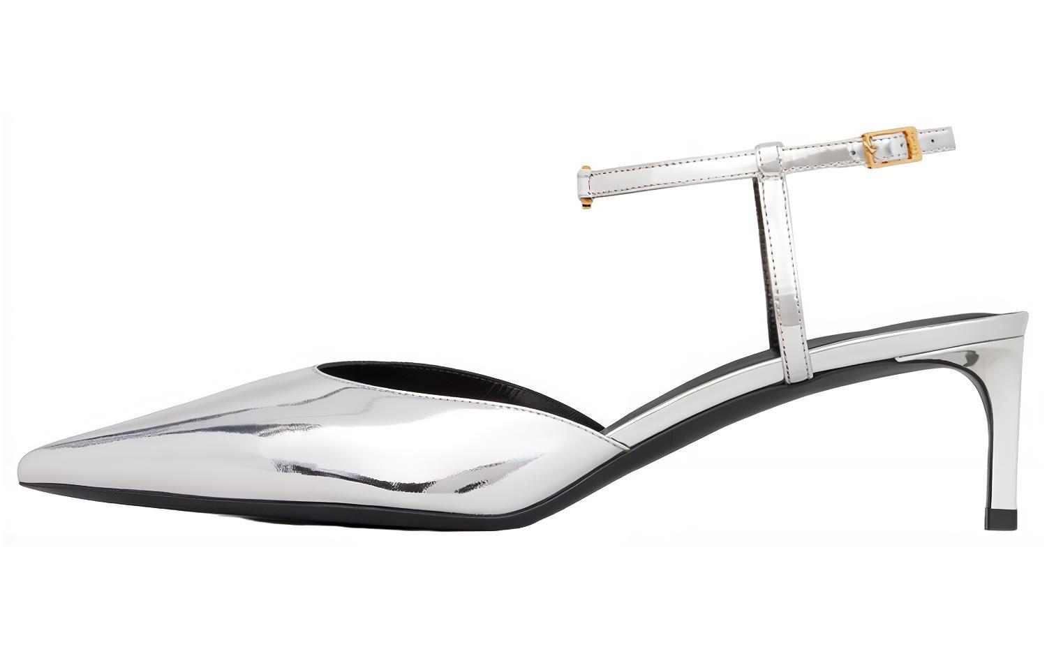 (W) CELINE Goat Leather High Heel Sandals 'Silver'