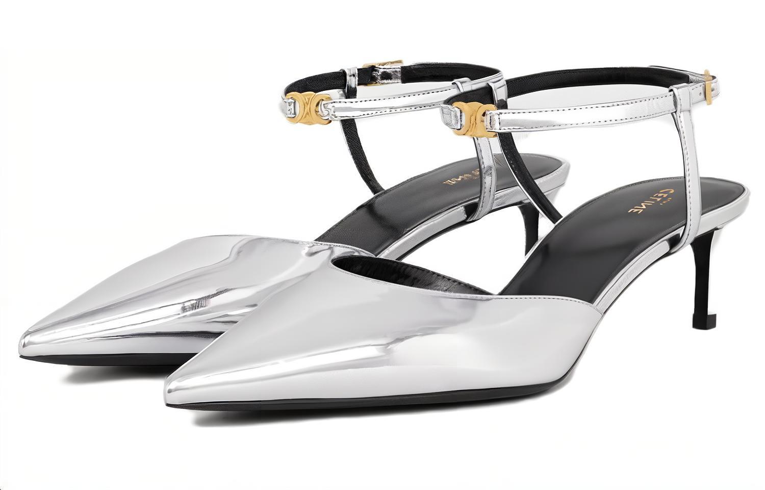 (W) CELINE Goat Leather High Heel Sandals 'Silver' 圖 3