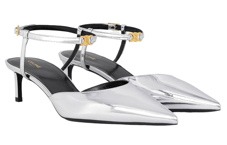 (W) CELINE Goat Leather High Heel Sandals 'Silver' 圖 4