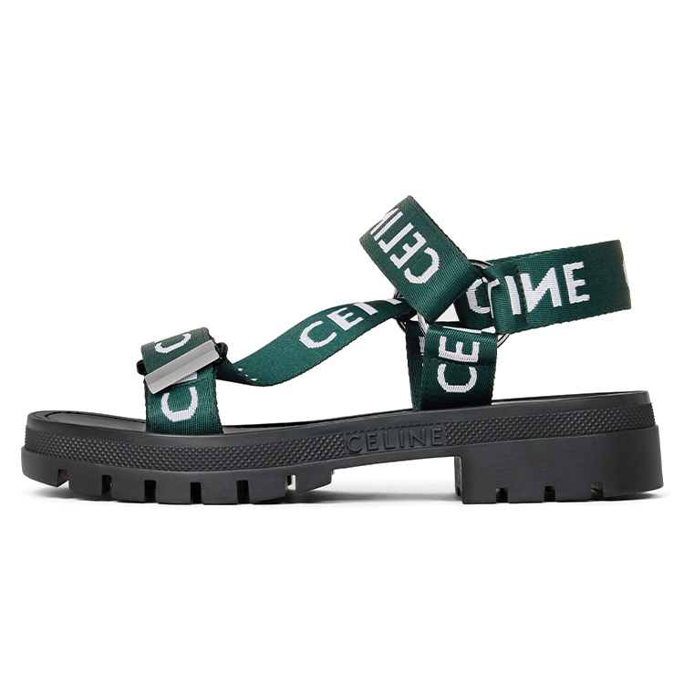 (Women) CELINE Green Leather Comfortable Versatile Beach Sandals 345672208C.31BW