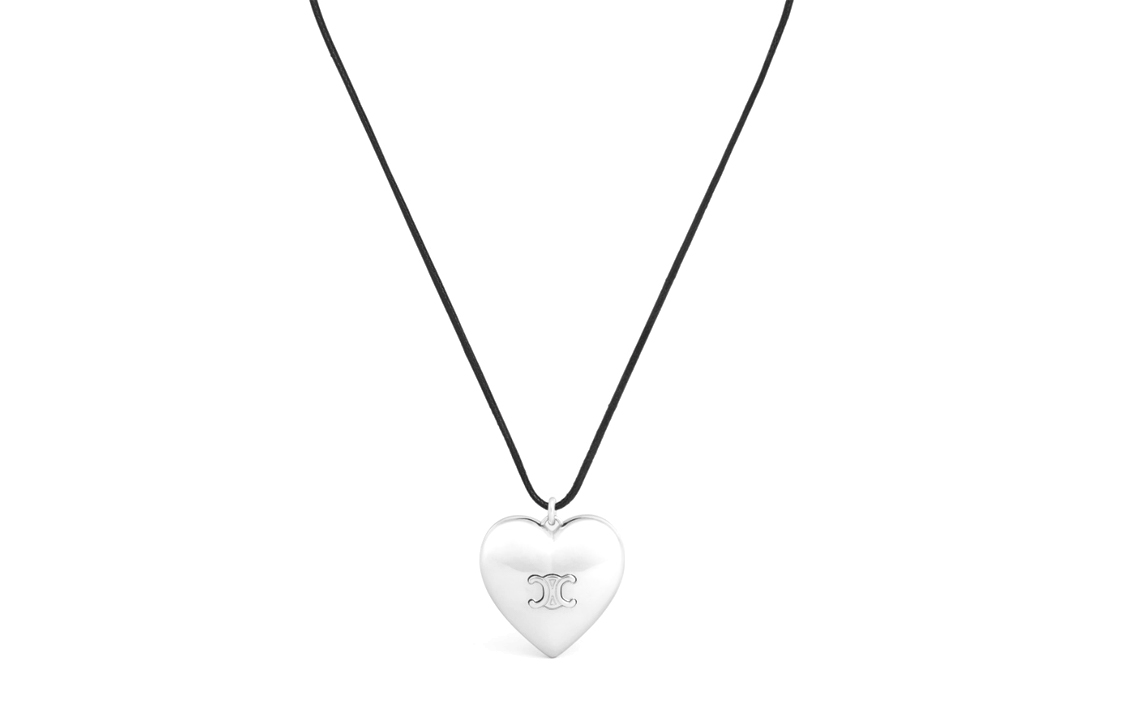 (Women) CELINE Heart Geometric Pendant Necklace Brass Cotton Women Silver/Black. 460YO6BCO.36SB