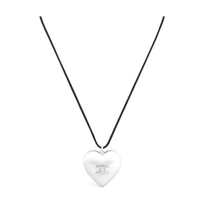 (Women) CELINE Heart Geometric Pendant Necklace Brass Cotton Women Silver/Black. 460YO6BCO.36SB