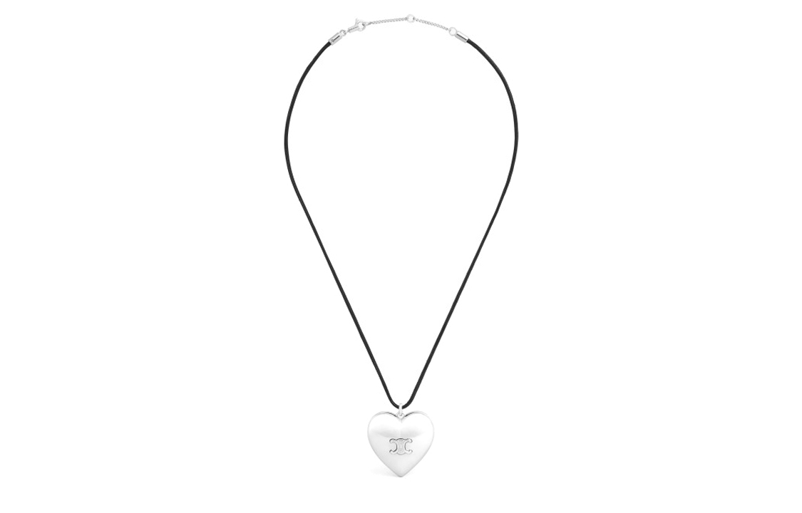 Lookbook (W) CELINE 心形幾何吊墜項鍊 銅 棉 女 銀/黑色 460YO6BCO.36SB