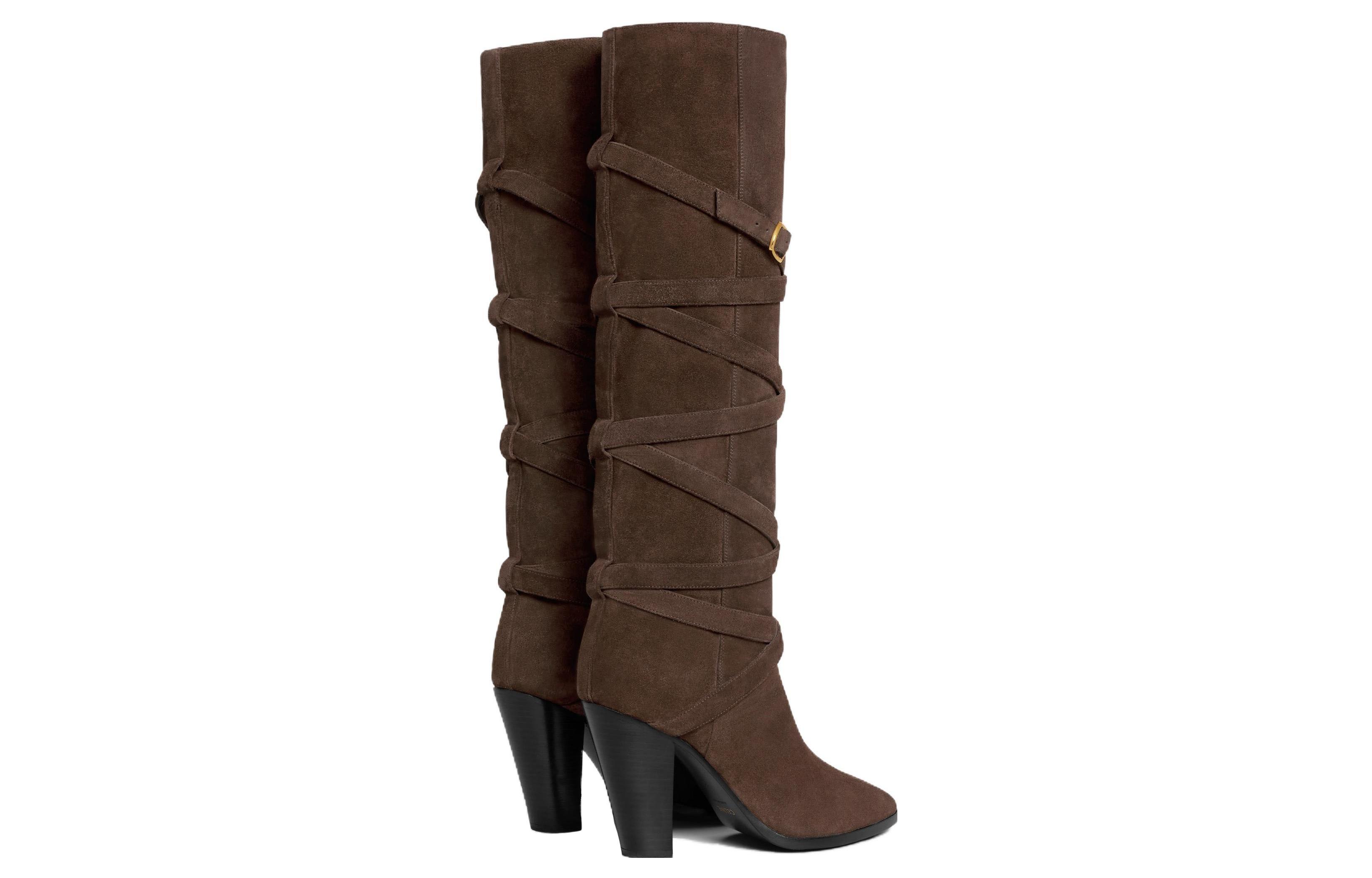 Shop CELINE賽琳 皮革 舒適百搭 高筒靴 女款 棕色