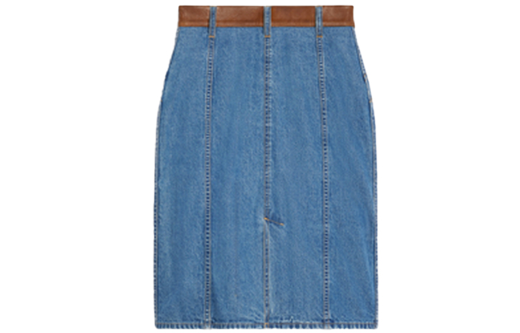 Lookbook (W) CELINE Skirt Denim Pinggang Tinggi Biru Koleksi FW21. 2S115459N-07UO