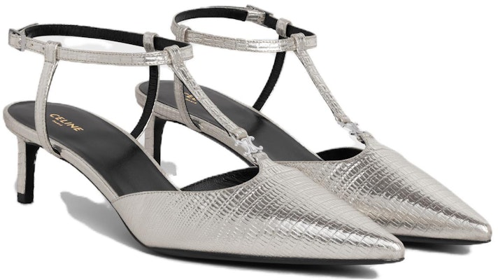 賽琳 CELINE TRIOMPHE T字帶 小貓頭 皮革 尖頭 細跟 高跟鞋 5公分 女款 銀色 Order 賽琳 CELINE TRIOMPHE T字帶 小貓頭 皮革 尖頭 細跟 高跟鞋 5公分 女款 銀色