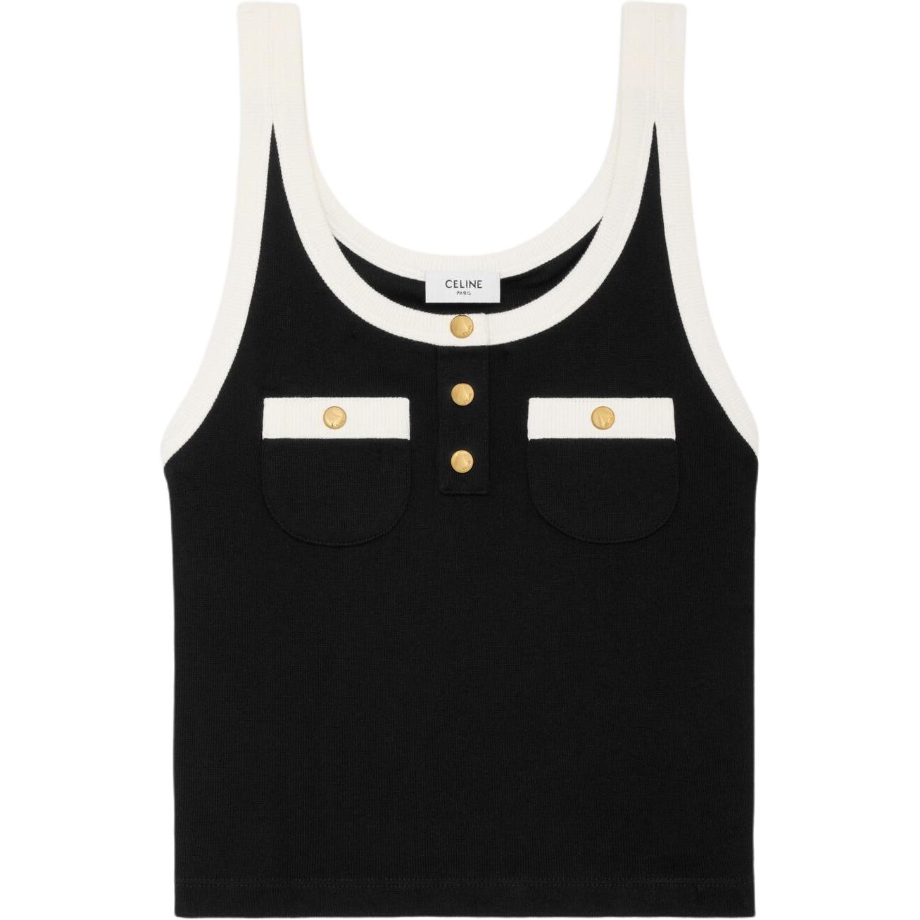 (Women) Celine Knit Studded Cotton Tank Top Black/White. RX03A0Q12-38ZD