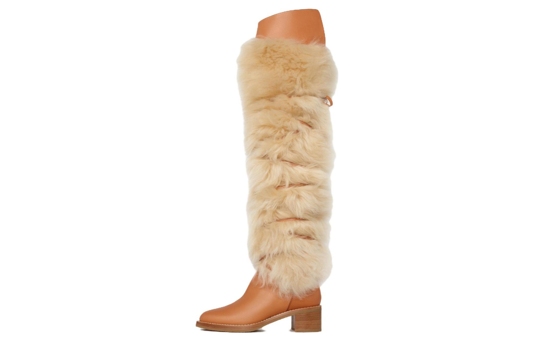 (Women) CELINE Leather and Shearling Tall Boots 'Tan' 340014240C.04LU