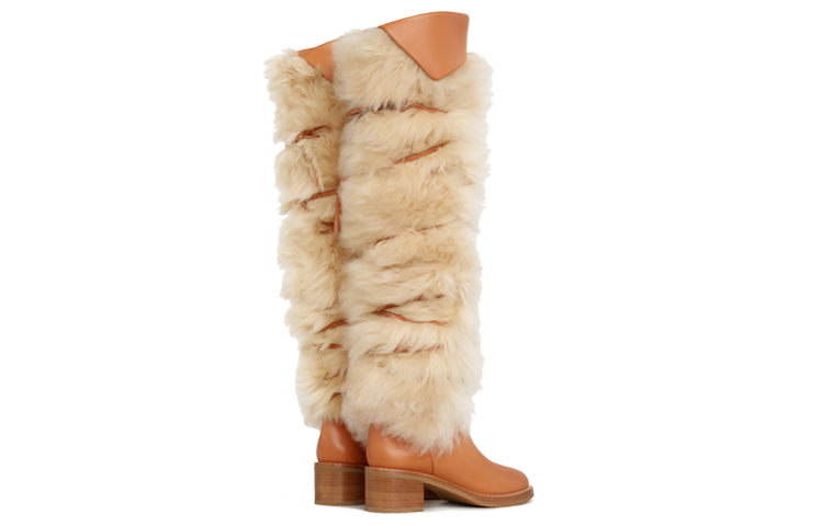 Shop (Women) CELINE Leather and Shearling Tall Boots 'Tan' 340014240C.04LU