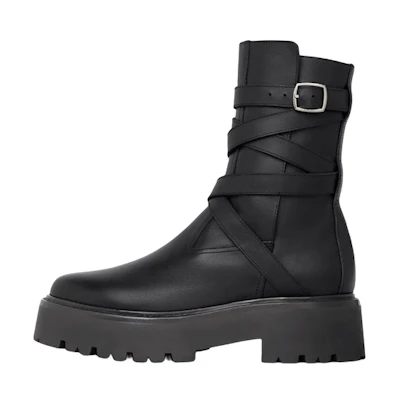 (W) CELINE Leather Ankle Boots 'Fashion Buckle Black'