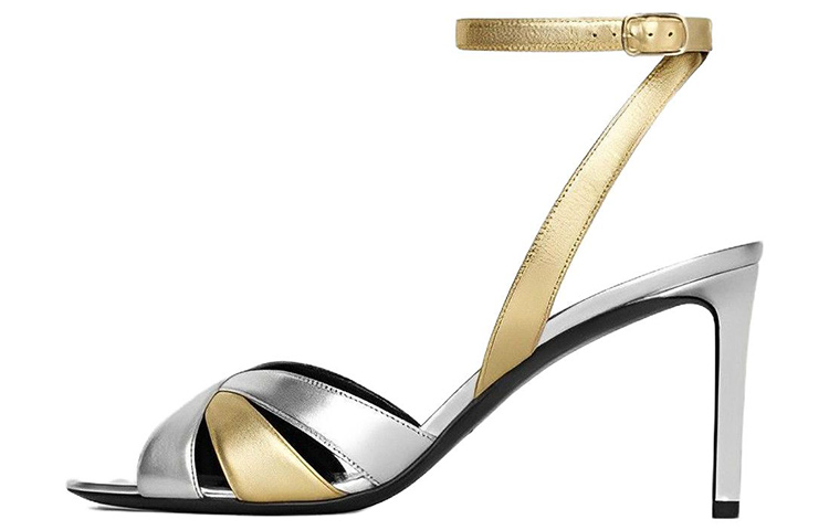 (Women) CELINE Leather Buckle Stiletto 'Silver Ankle Strap Sandal' 328033014C.36AO