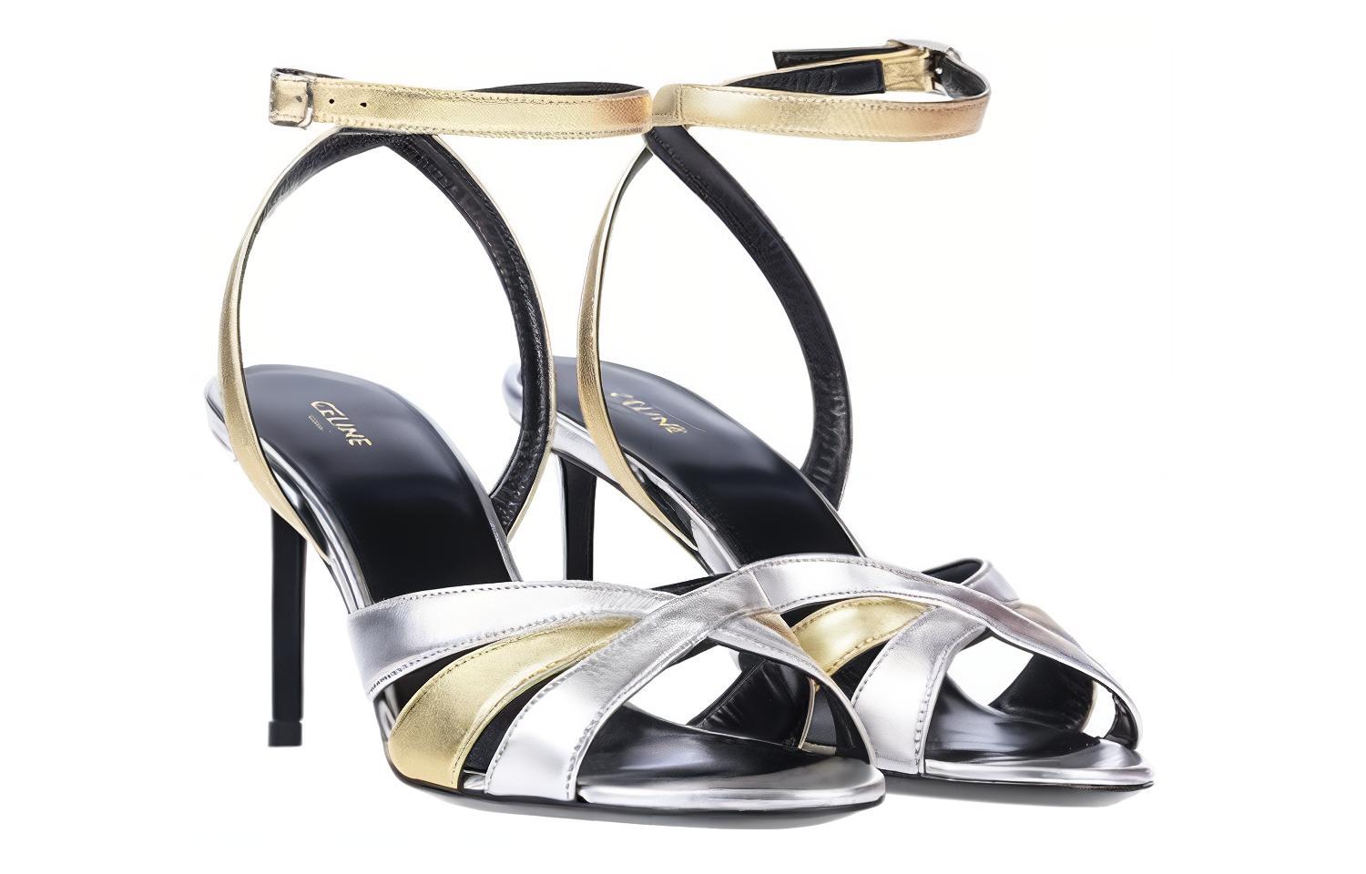 Lookbook (Women) CELINE Leather Buckle Stiletto 'Silver Ankle Strap Sandal' 328033014C.36AO