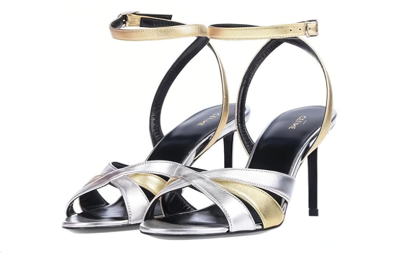 Shop (Women) CELINE Leather Buckle Stiletto 'Silver Ankle Strap Sandal' 328033014C.36AO