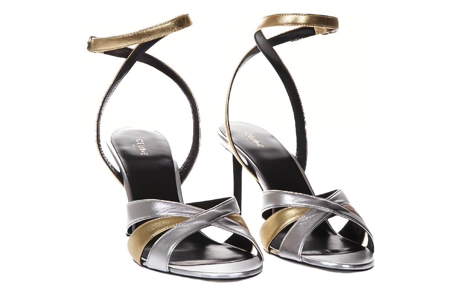Purchase (Women) CELINE Leather Buckle Stiletto 'Silver Ankle Strap Sandal' 328033014C.36AO