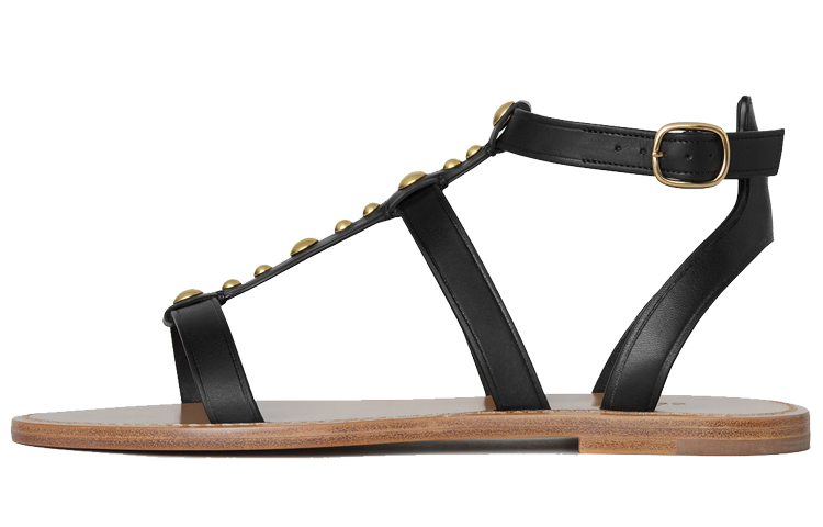 (Women) CELINE Leather Flat Sandal 'Black' 337643365C.38NO