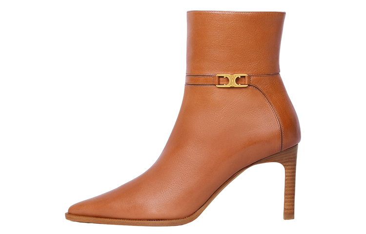 (Women) CELINE Leather Logo Ankle Boot 'Brown Kitten Heel' 352283190C.03HN