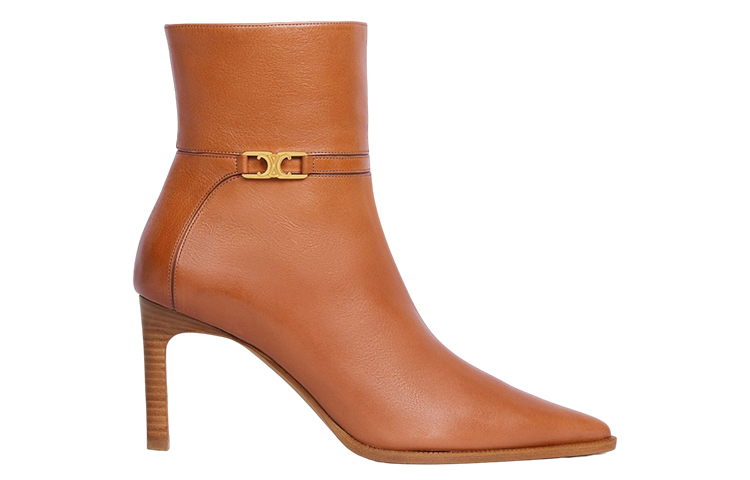 Order (Women) CELINE Leather Logo Ankle Boot 'Brown Kitten Heel' 352283190C.03HN