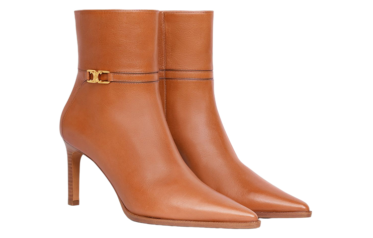 Shop (Women) CELINE Leather Logo Ankle Boot 'Brown Kitten Heel' 352283190C.03HN