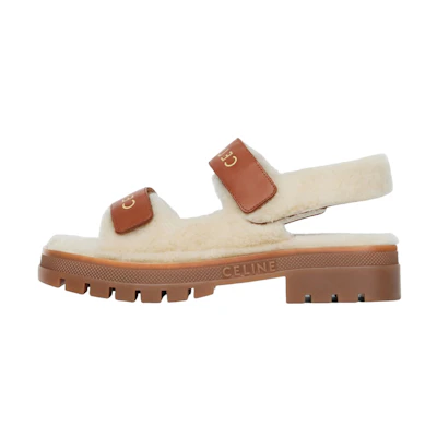 (W) CELINE Leather Logo Sandal 'White Brown'