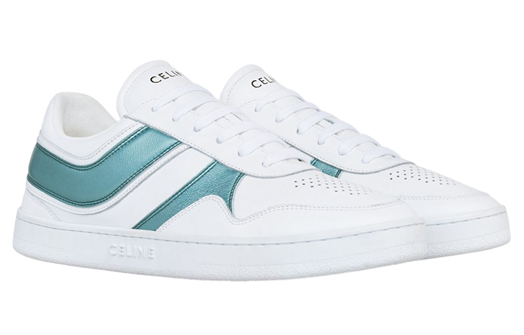 (W) CELINE Leather Low-Top 'White Blue Logo' 圖 3