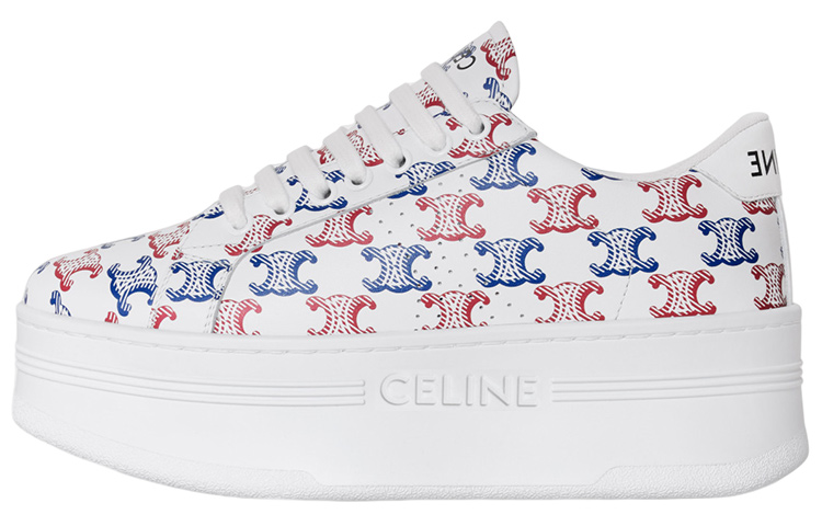 (W) CELINE Leather Low Top Sneaker 'White Blue Red'