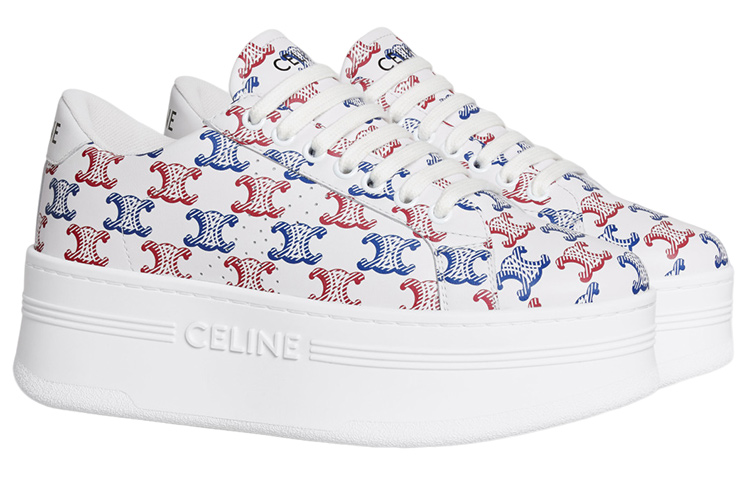 (W) CELINE Leather Low Top Sneaker 'White Blue Red' 圖 2