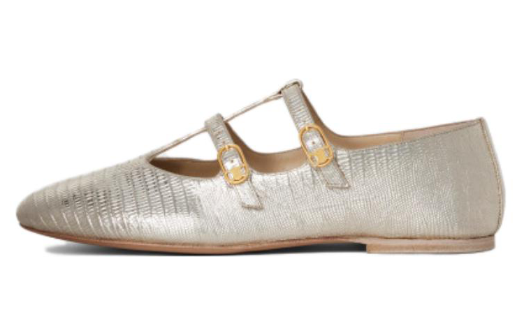 (W) CELINE Leather Round-Toe Flats 'Silver Casual'