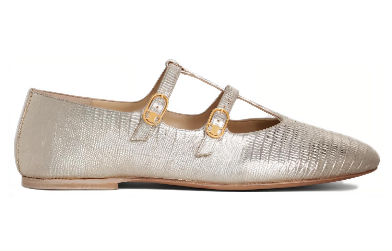 (W) CELINE Leather Round-Toe Flats 'Silver Casual' 圖 2