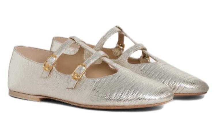 (W) CELINE Leather Round-Toe Flats 'Silver Casual' 圖 3