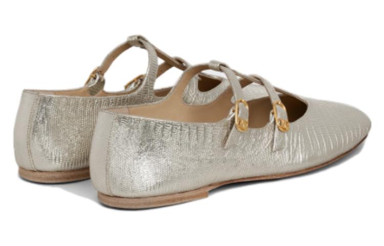 (W) CELINE Leather Round-Toe Flats 'Silver Casual' 圖 4