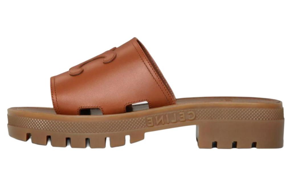 (Women) CELINE Leather Slip-On Platform Sandals 'Brown' 348513778C.04LU