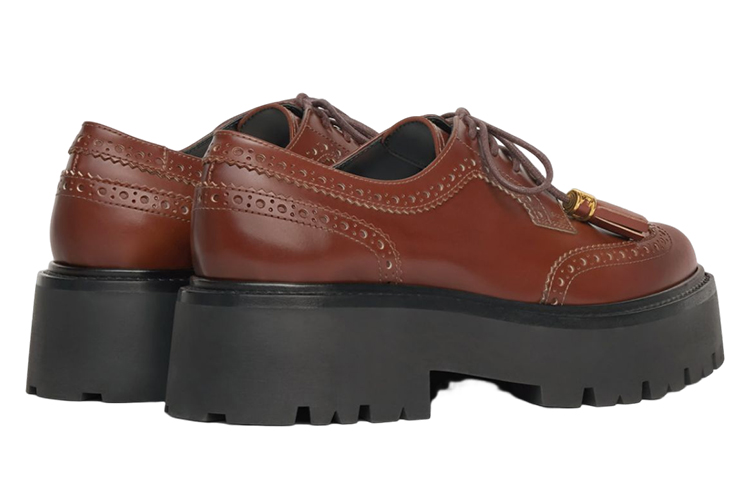 Shop CELINE賽琳 皮革 流蘇厚底 德比鞋 女款 紅棕色