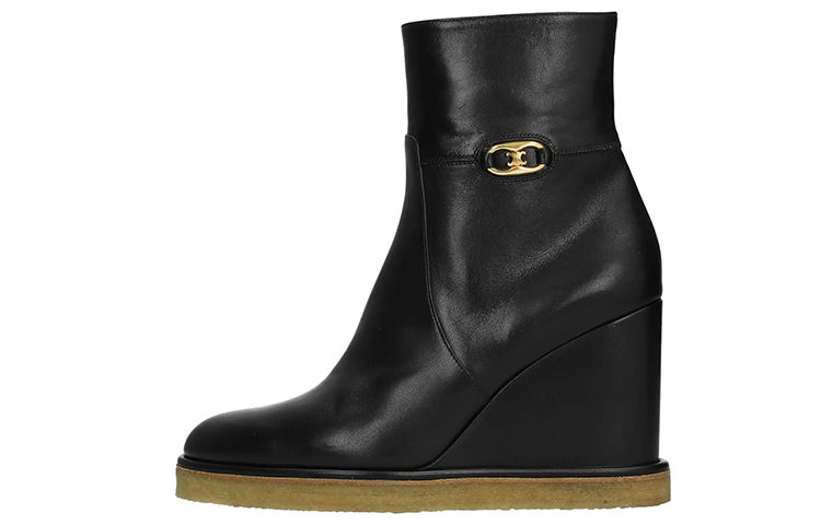 Buy (W) セリーヌ ヴィンテージ風レザーアンクルブーツ (黒) 339603190C.38NO