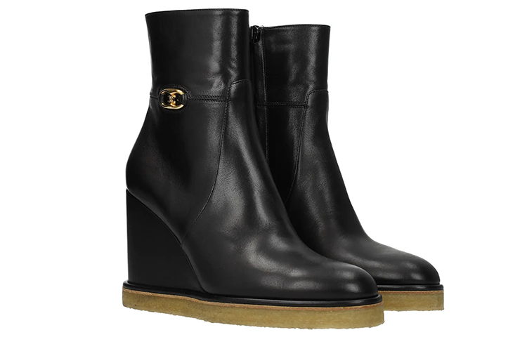 Order (W) セリーヌ ヴィンテージ風レザーアンクルブーツ (黒) 339603190C.38NO