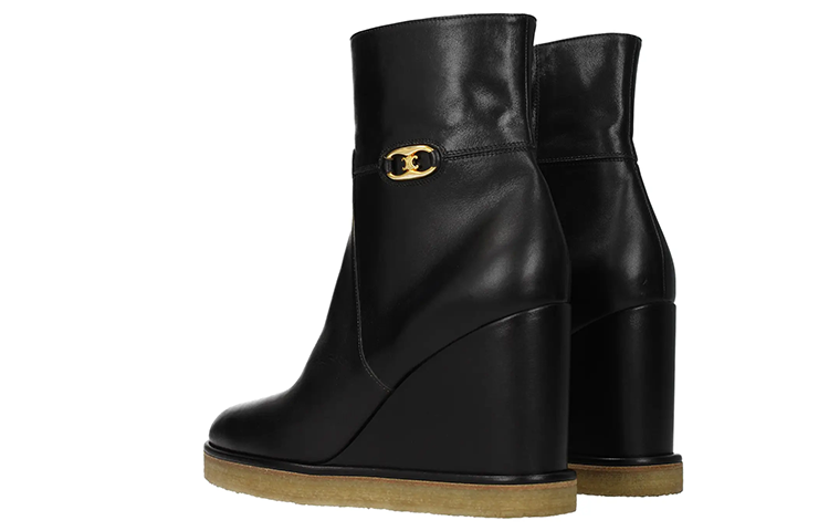 Lookbook (W) セリーヌ ヴィンテージ風レザーアンクルブーツ (黒) 339603190C.38NO