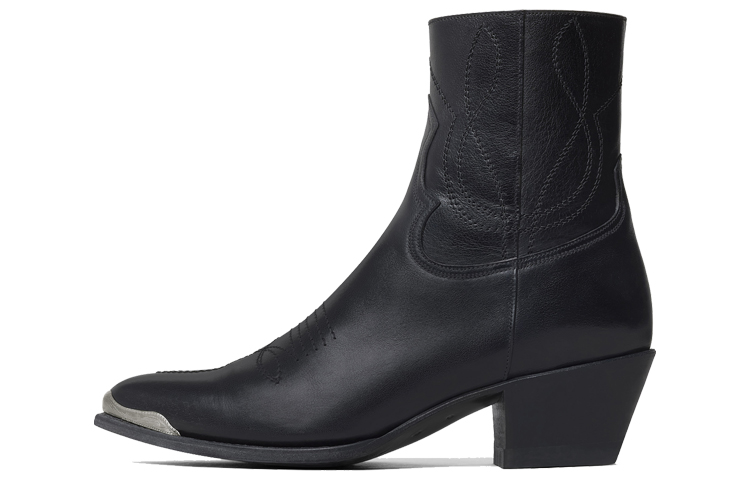 (W) CELINE Leather Zip Ankle Boots 'Metal Toe Black'