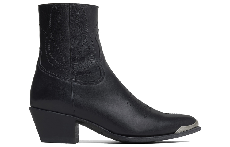 (W) CELINE Leather Zip Ankle Boots 'Metal Toe Black' 圖 2