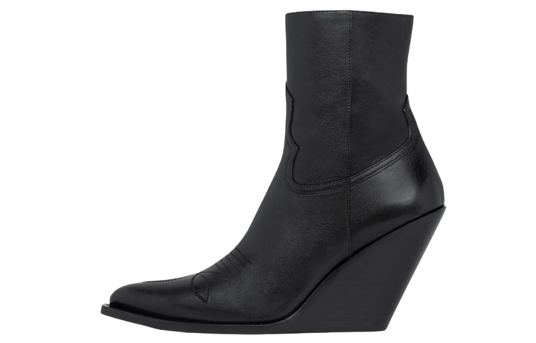 (Women) CELINE Leather Zippered Wedge Ankle Boot 'Black' 351273492C.38NO