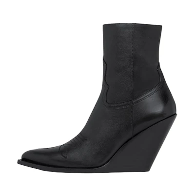 (W) CELINE Leather Zippered Wedge Ankle Boot 'Black'